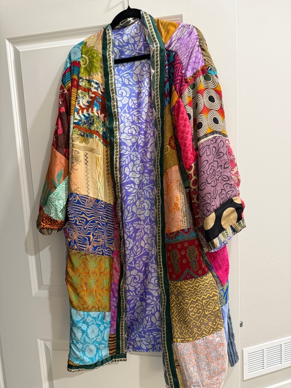 NWT Silk Colorful Patchwork Bohemian Kimono Coat reversible